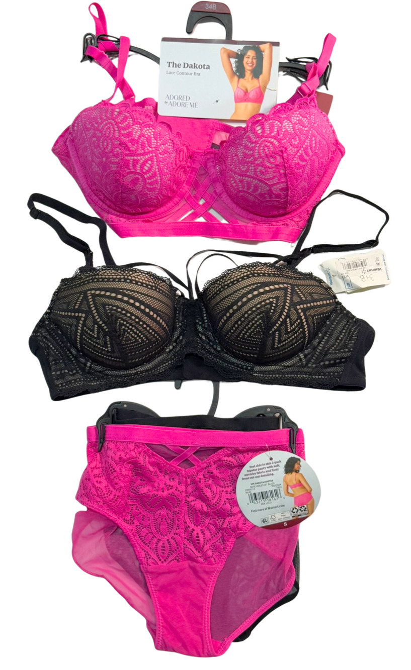 Adored Adore Me 4 Pc Lingerie Lot Dakota Bra 34B & Matching Panties S Pink New